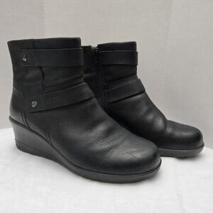 Keen Kate Mid Black‎ Leather Wedge Bootie Women's 10 Round Toe Side Zipper